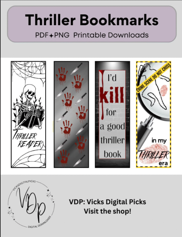 Psychological Thriller Bookmark Set | Digital Printable Bookmarks for Suspense Lovers
